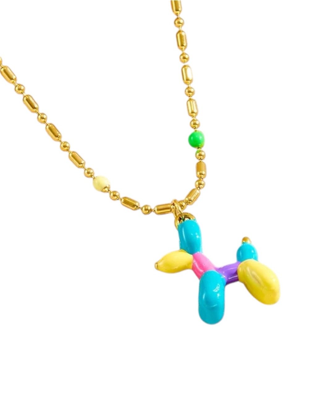 Multicolor Balloon Dog Pendant Necklace on Stainless Steel Gold Plated Chain - Picture 2 of 4